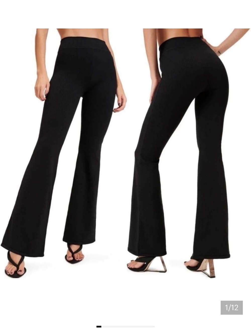 Good American Rib Seamless Flare Pants in Black - 3/4 (Large/Extra Large)
